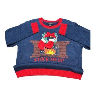 Forever 21+ Christmas Sweater Women 3X Blue Stock Me Up Crewneck Pullover